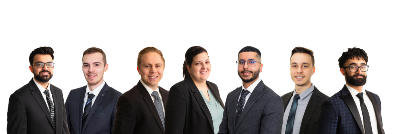 Assurance Team on a white background. A row of people dressed professionally.